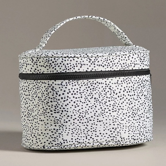 Anthropologie Handbags - Anthropologie Printed Cosmetic Case Black and White Polka Dot